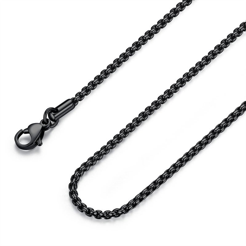 FOSIR Mens Womens 2mm Stainless Steel Black Rolo Cable Chain Necklace (18 Inch) - Image 1